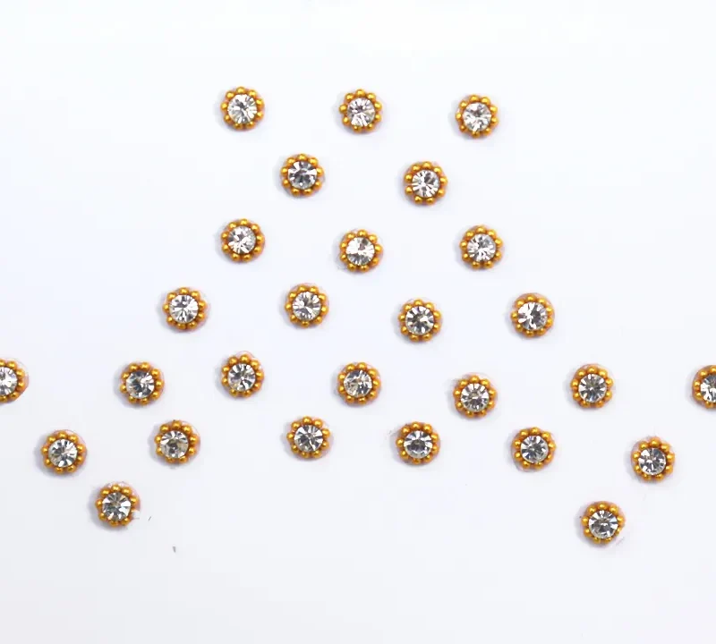 White Stone Bindi with Golden beads border - 2