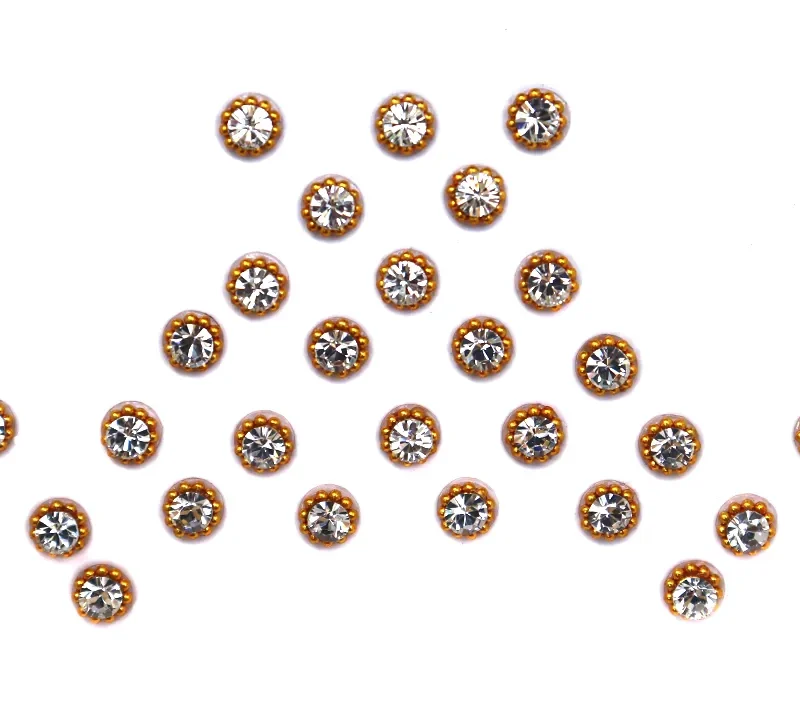 White Stone Bindi with Golden beads border - 3