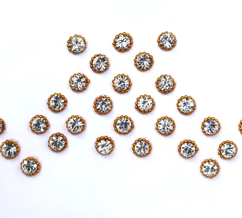 White Stone Bindi with Golden beads border - 4