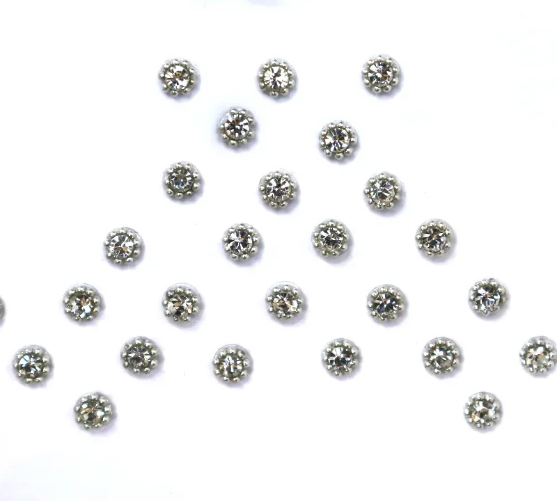 White Stone Bindi with silver beads border - 2