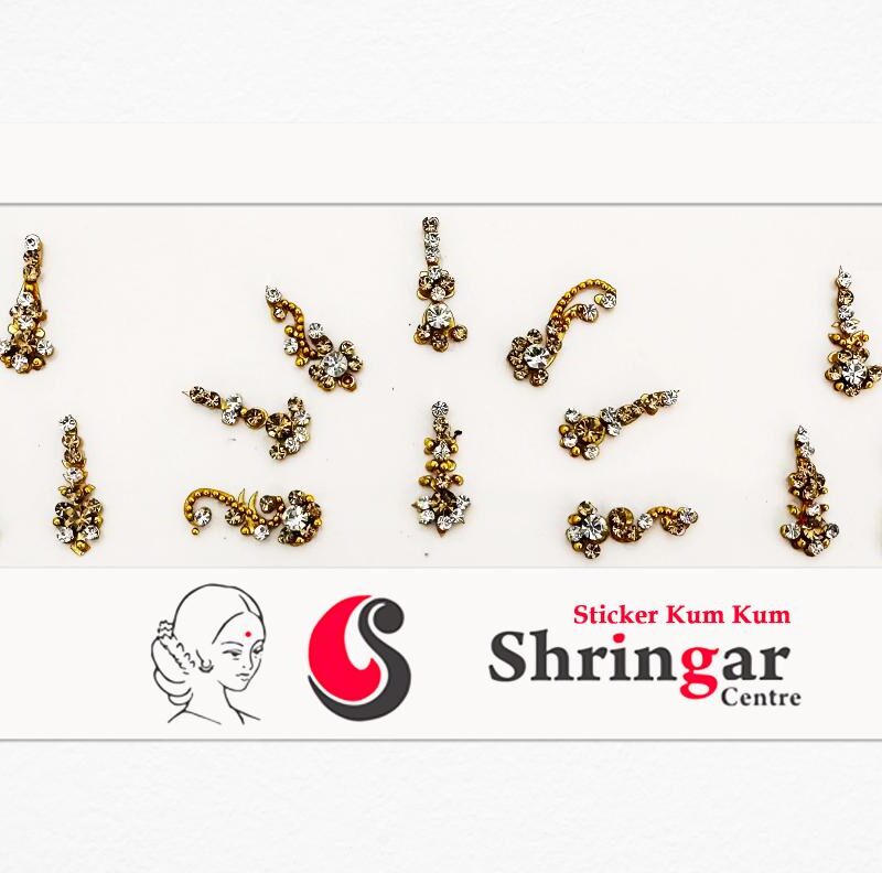 Fancy Bindi | Golden Beads Border (Set-2) - 18mm